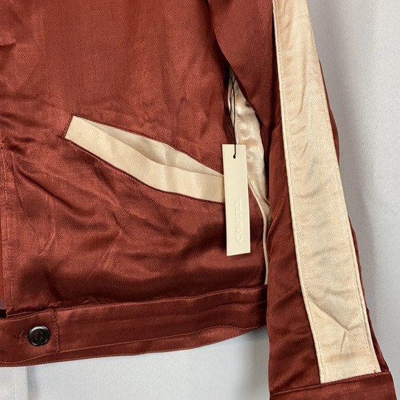 Anthropologie Capulet Souriez Brown Satin Bomber Jacket Size Small NWT - Picture 4 of 10